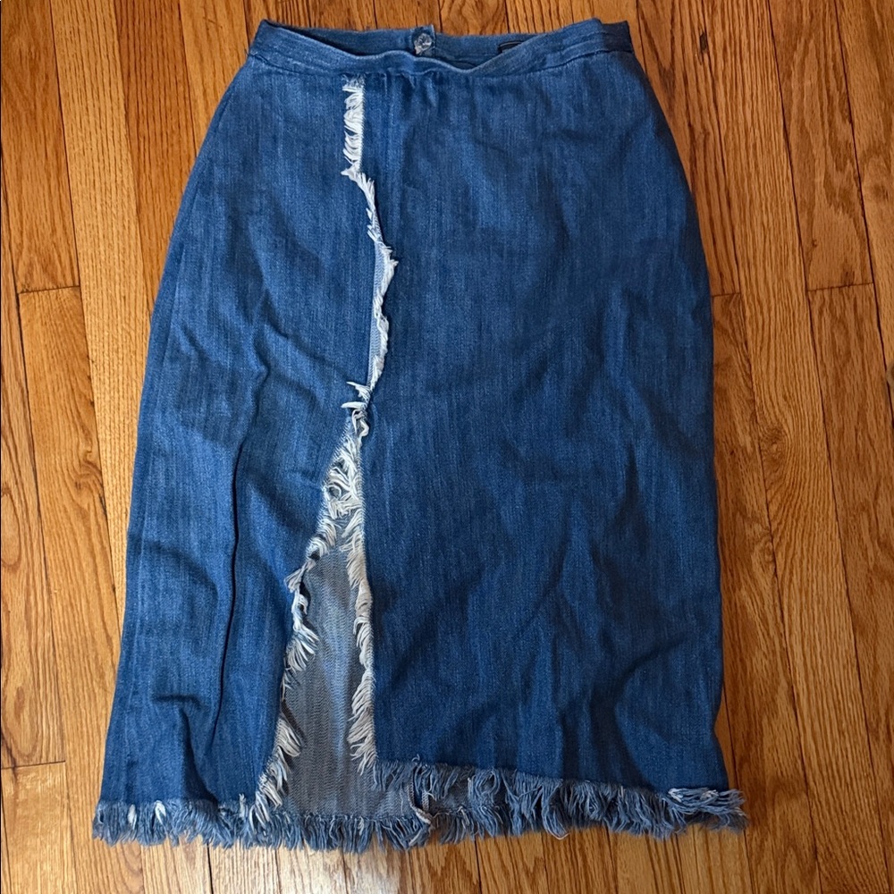 Zara trafaluc denim fringe slit skirt sz L large